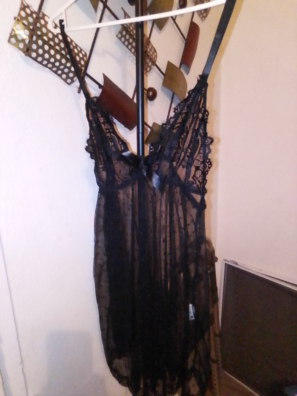 Sheer Black Lace Chemise Nightgown - Women Intimates